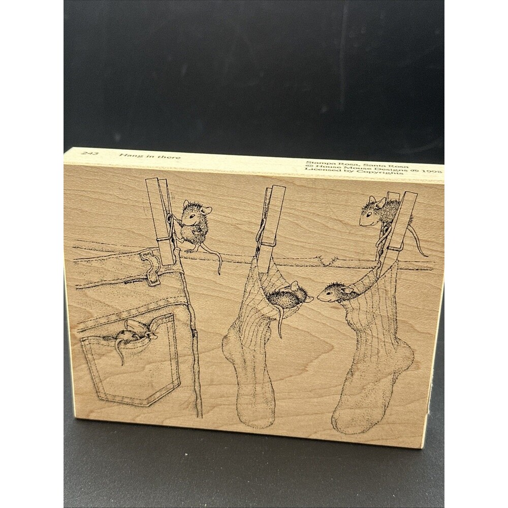 Stampa Rosa House Mouse Rubber Stamp Hang in There #243 1998 Mice Clothesline